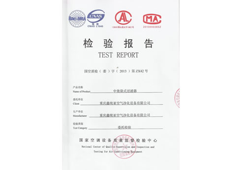 中效袋式過濾器檢驗報告